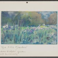 watercoloring of a photo taken of Helen Magill's garden behind her house