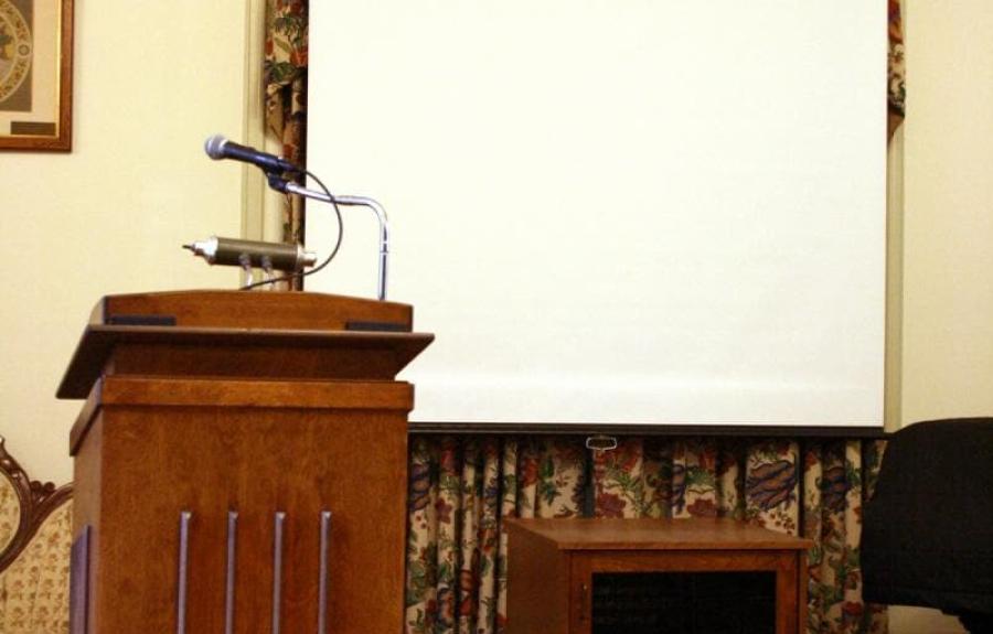 Podium and projector set up for lecture