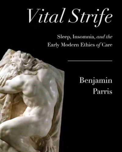 Vital Strife book cover, marble statue bent over
