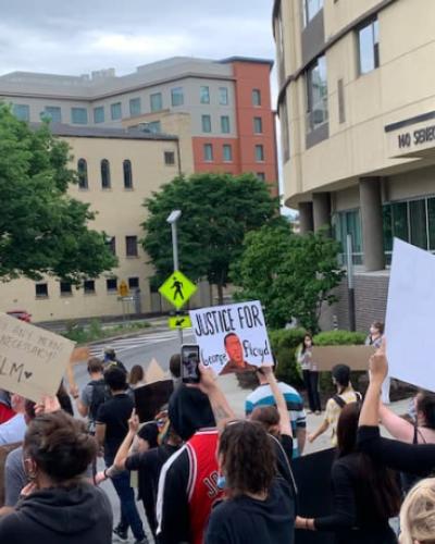 Students and local folks protesting police brutality in Ithaca